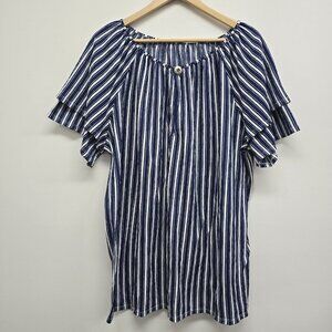 Croft & Barrow Tiered Short Sleeve Blouse Top Women's Size 2X Button Detail Blue